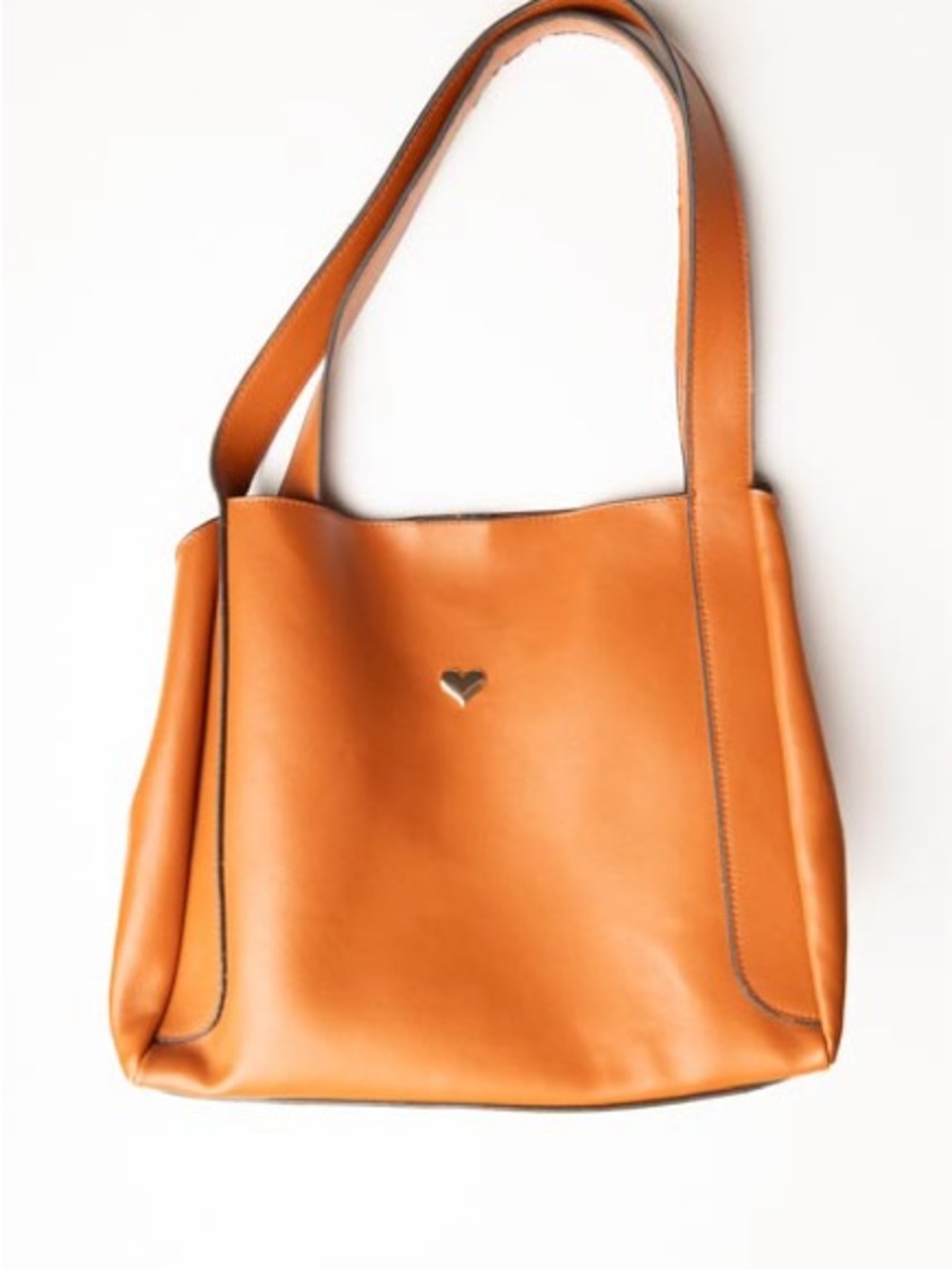 Women’s Tan Leather Tote Bag with Heart Detail